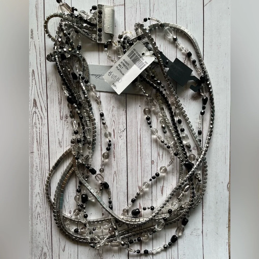 Chico's Multi-Strand Beaded Statement Necklace in Black, Silver, Clear
